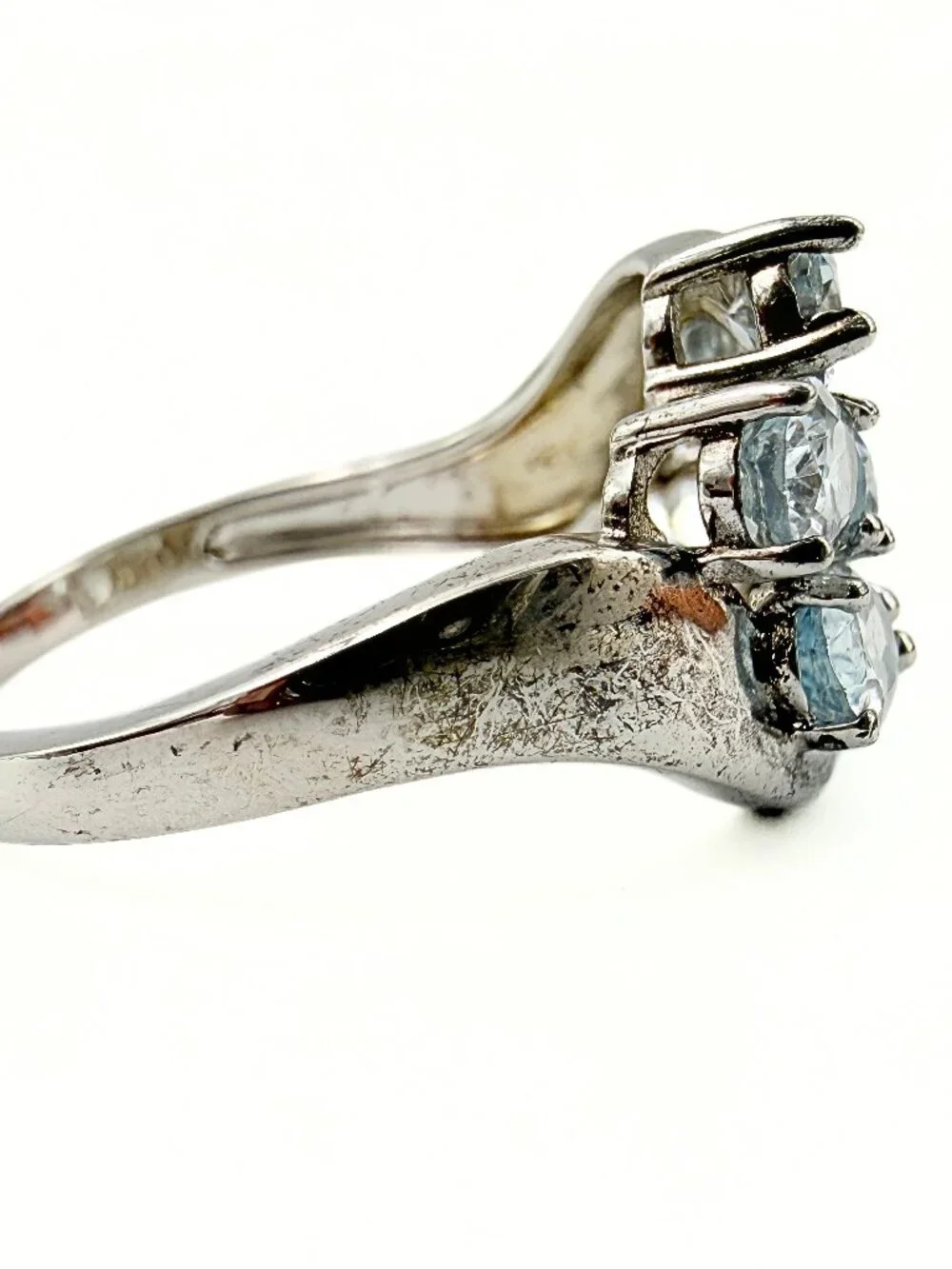Dainty Marked Sterling Silver 7 Stone Aquamarine Cluster Ring Sz 9.75